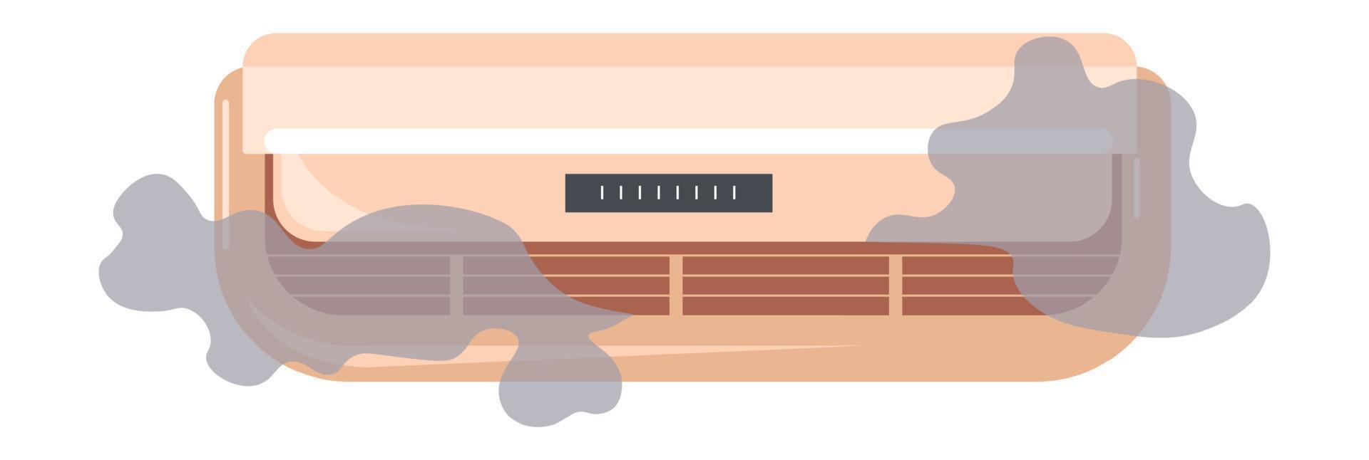 Broken air conditioner with smoke, malfunction vector
