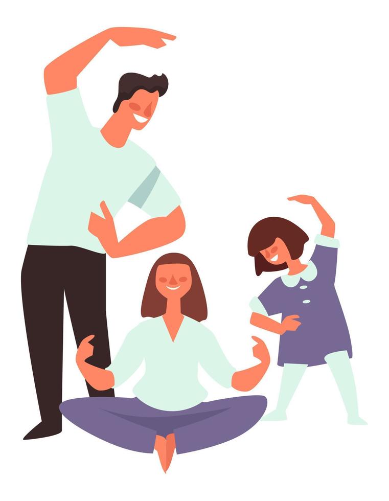 miembros de la familia haciendo yoga, vector de estilo de vida activo
