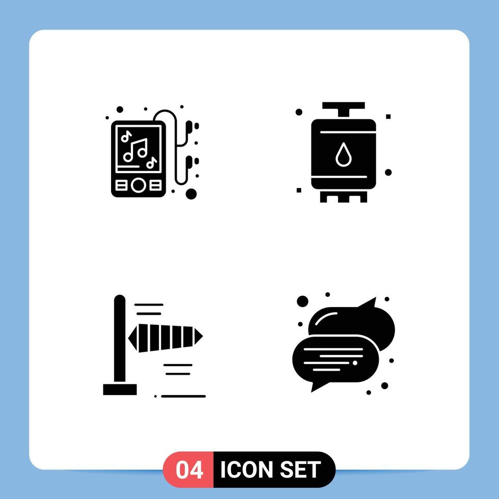 conjunto de 4 glifos sólidos vectoriales en cuadrícula para elementos de diseño vectorial editables de burbujas de energía de cocina de viento del dispositivo vector