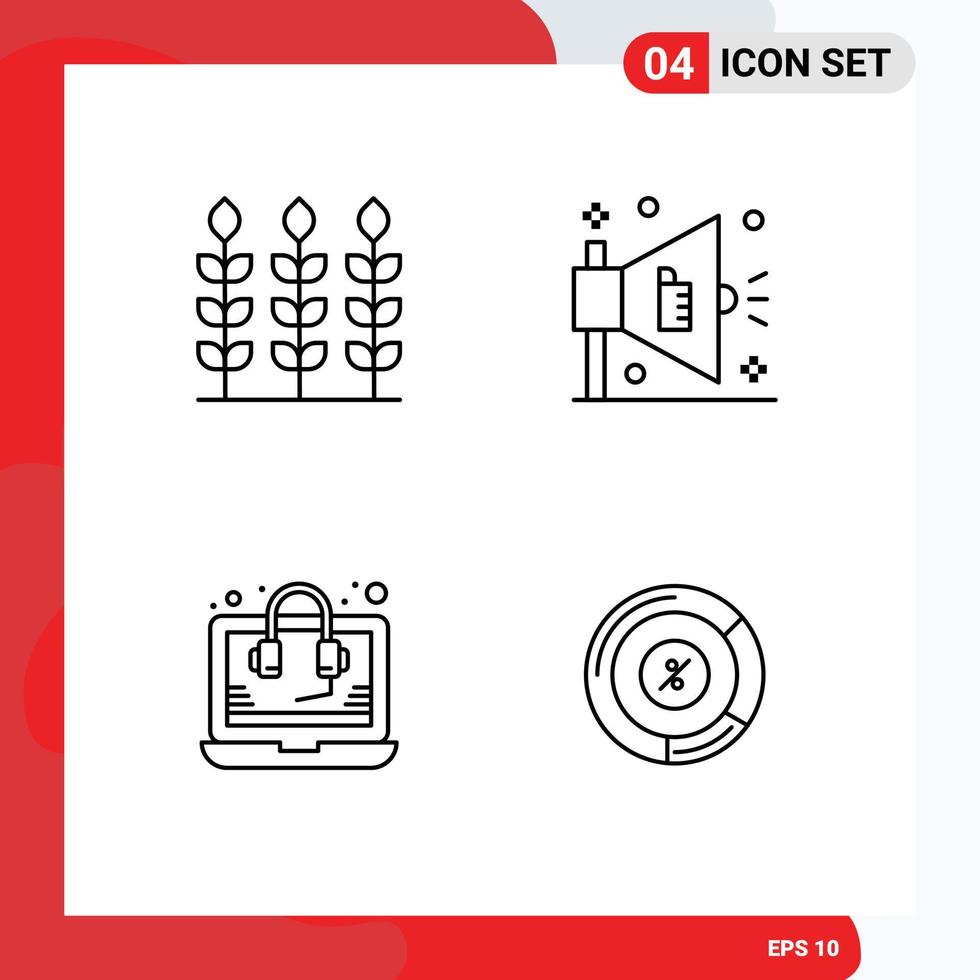 Mobile Interface Line Set of 4 Pictograms of wheat support ad consulting persentage Editable Vector Design Elements