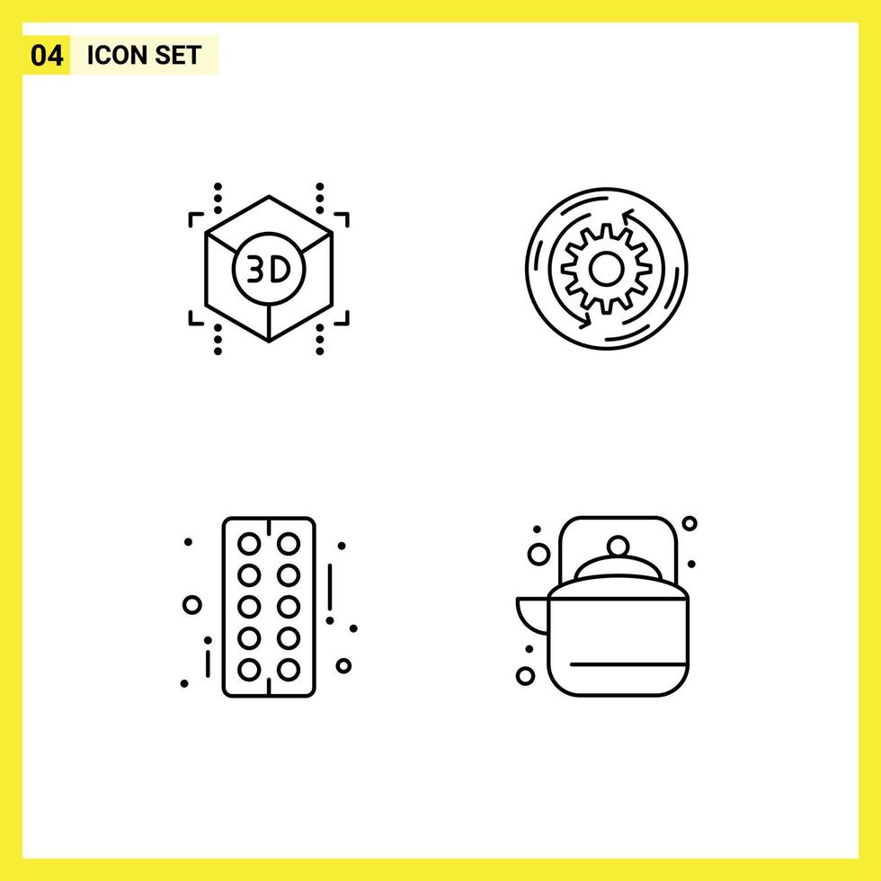 conjunto de 4 paquetes comerciales de colores planos de línea de llenado para elementos de diseño de vector editables de tableta financiera de solución de farmacia de cubo