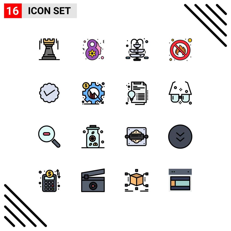 Set of 16 Modern UI Icons Symbols Signs for message chat fountain place fire Editable Creative Vector Design Elements