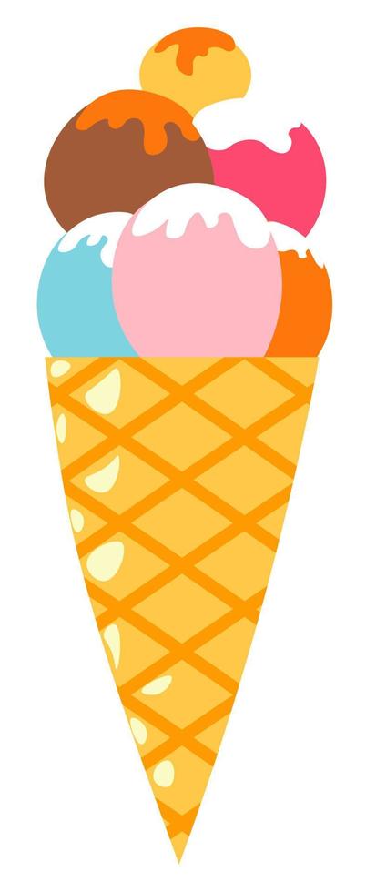 Ice cream frozen gelato with cones and waffle vector