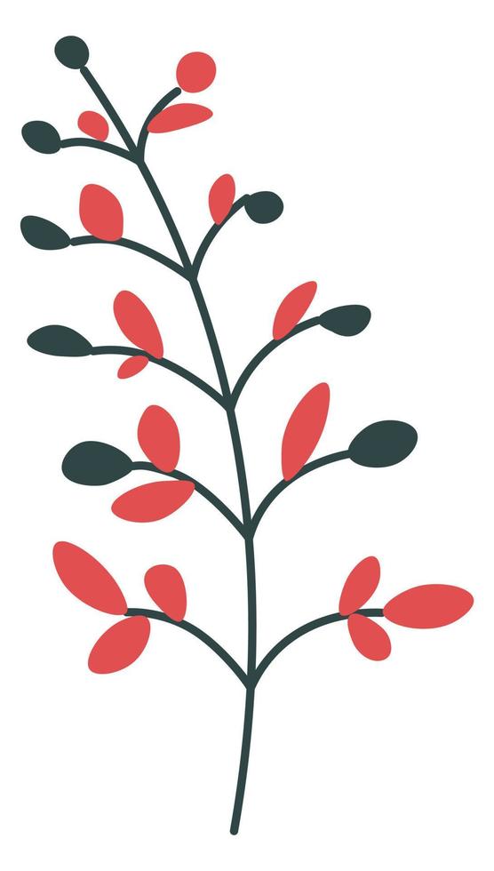 Branch with red leaves, autumn twig with flora vector