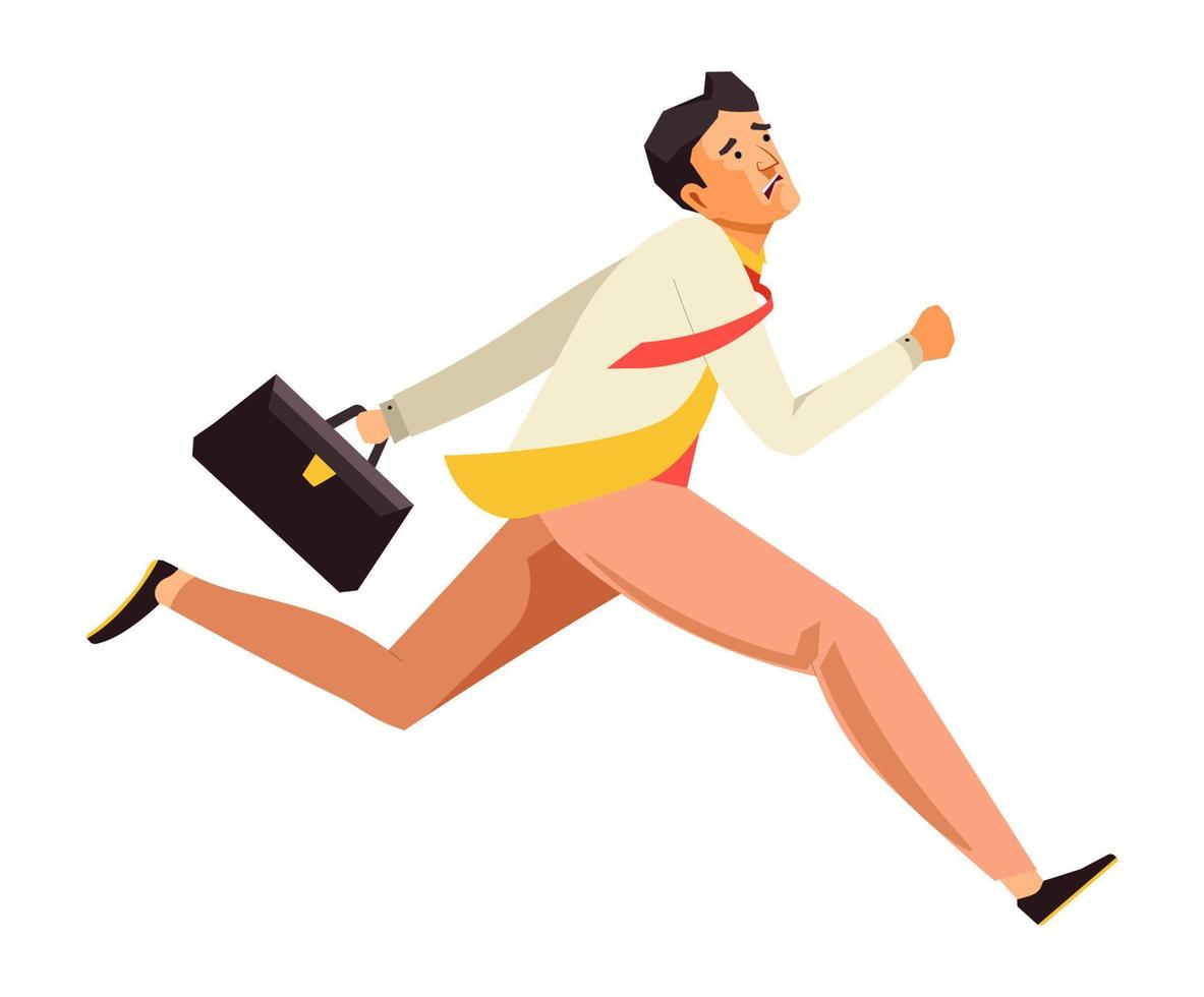 Businessman with briefcase late for work running vector