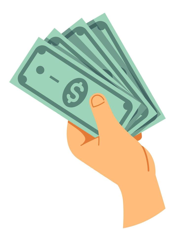 Banknote money in hands, paying and buying vector