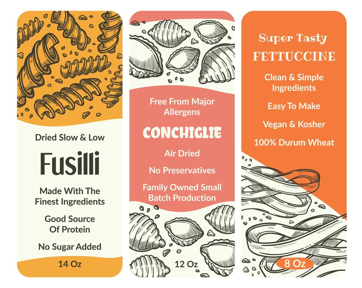 Fusilli fettuccine vegan kosher wheat spaghetti vector