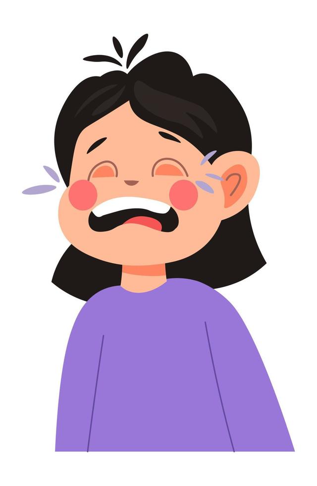 Laughing girl child, funny kid with tears of joy vector