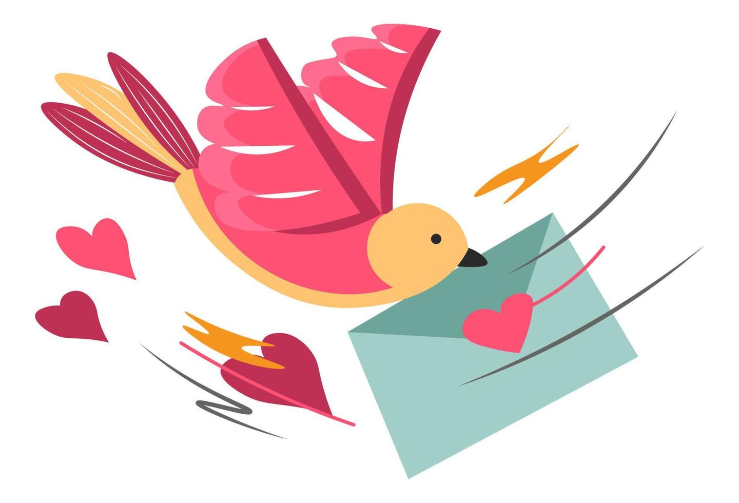 paloma voladora pájaro con carta de amor en sobre vector