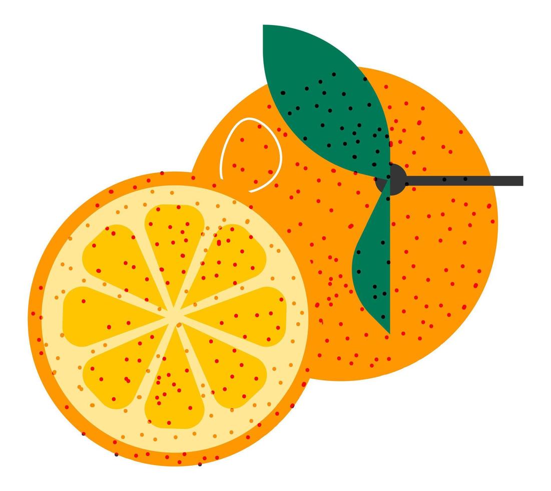 Orange ripe fruit with leaf, tasty organic food vector