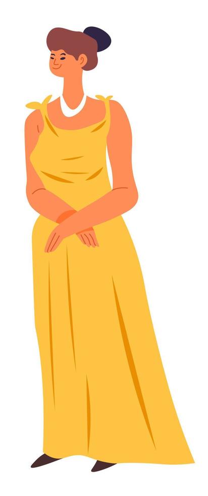 Elegant woman in evening dress, female character vector