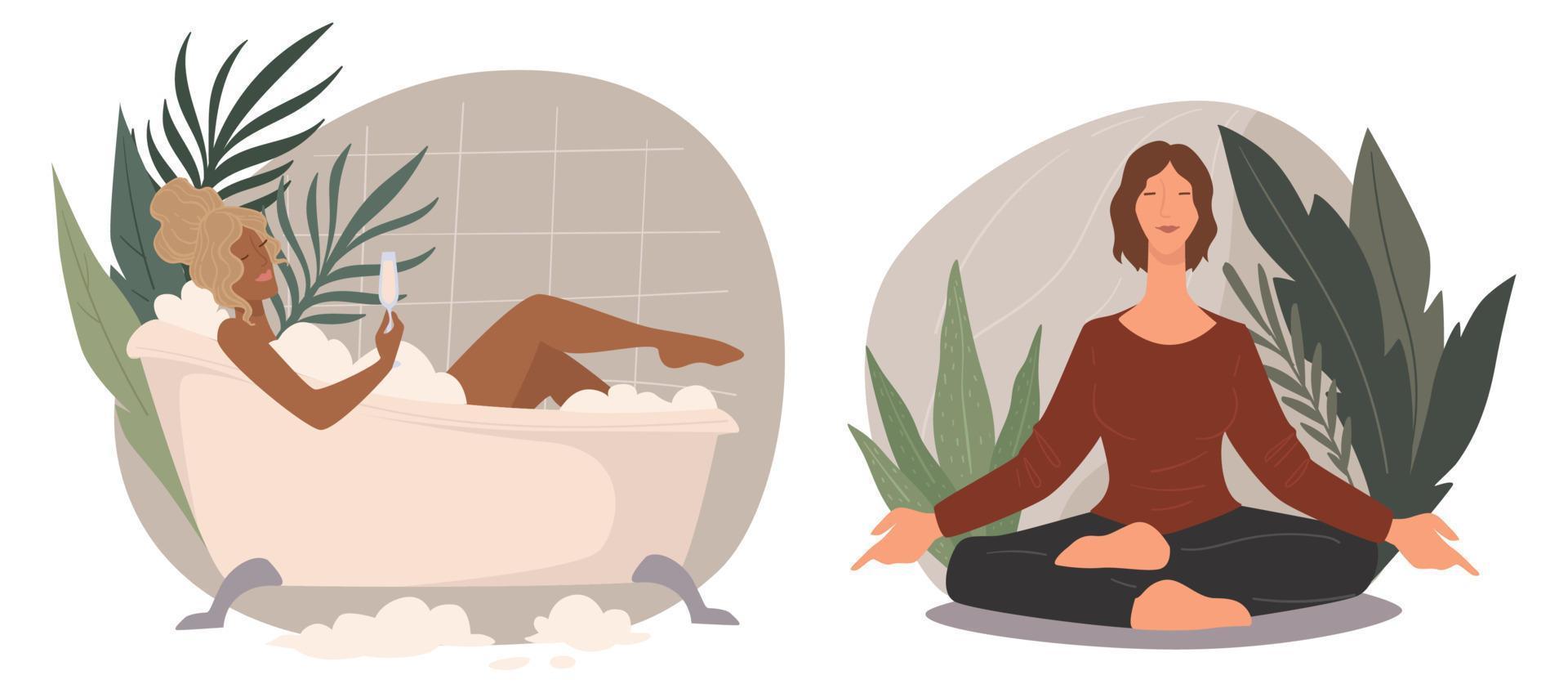 Rest and relax, bathing and doing yoga vector