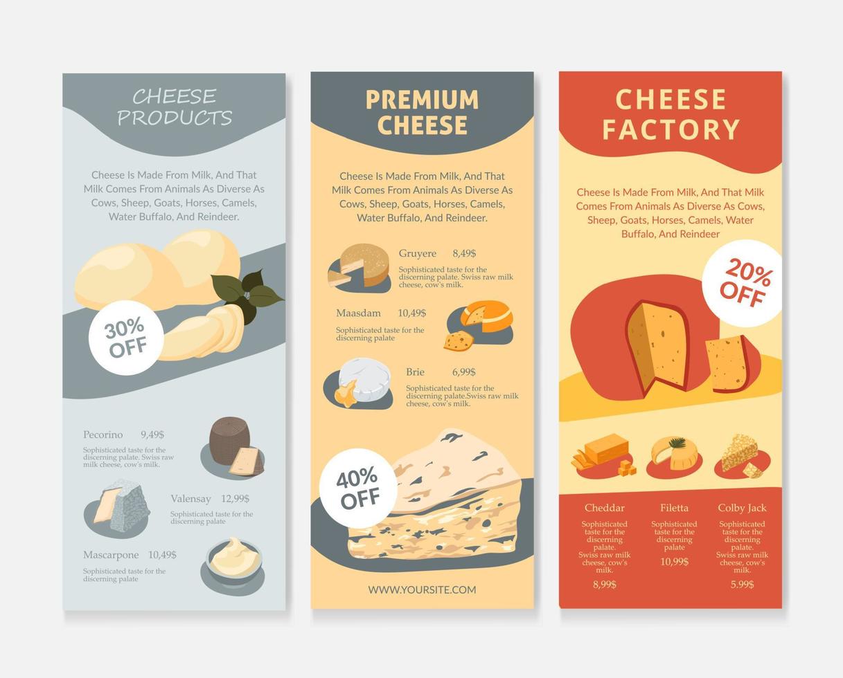 folleto de productos de queso, ilustración vectorial vector