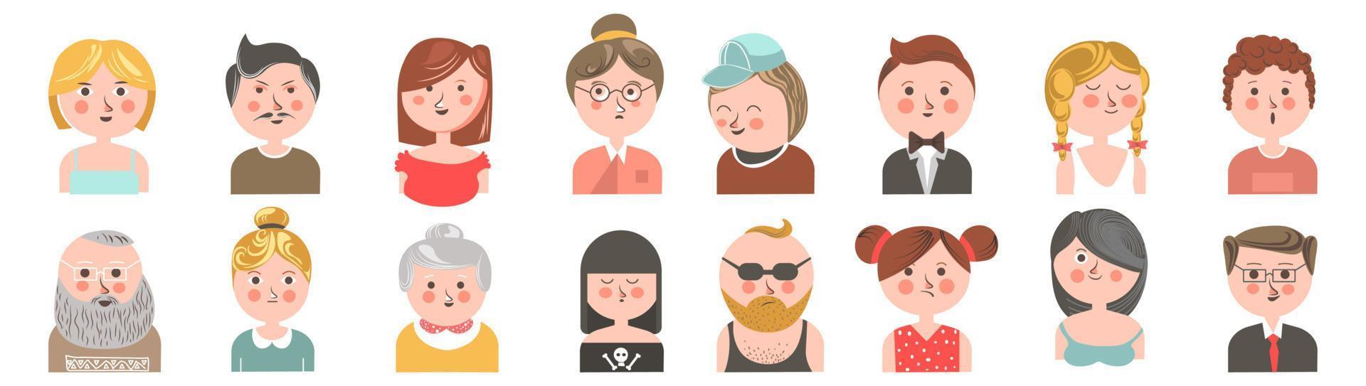 retratos de personas, personajes jóvenes y mayores vector