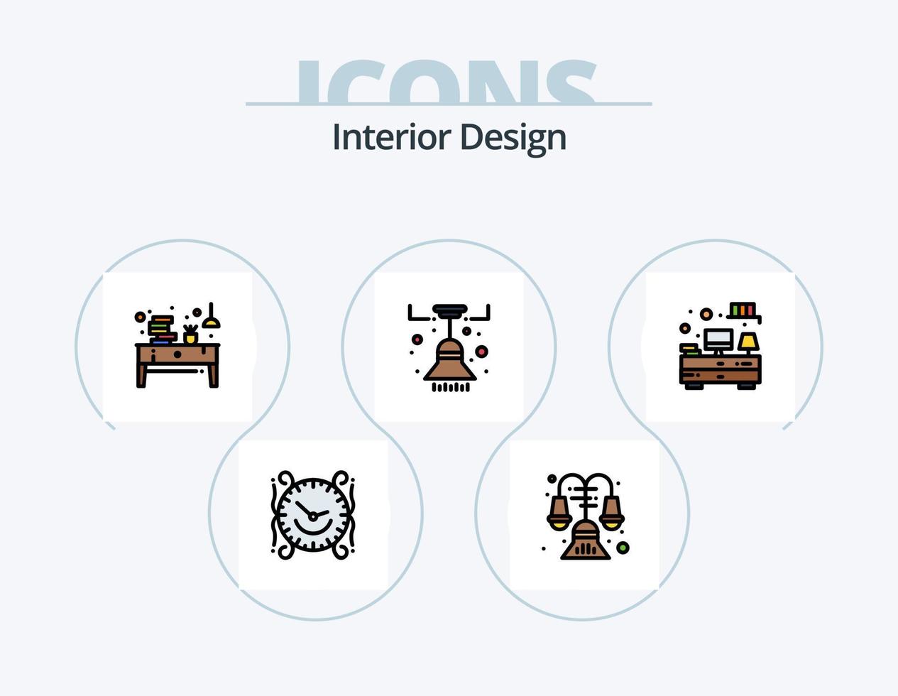 línea de diseño de interiores paquete de iconos llenos 5 diseño de iconos. mesa. flor. mesa. escritorio. interior vector