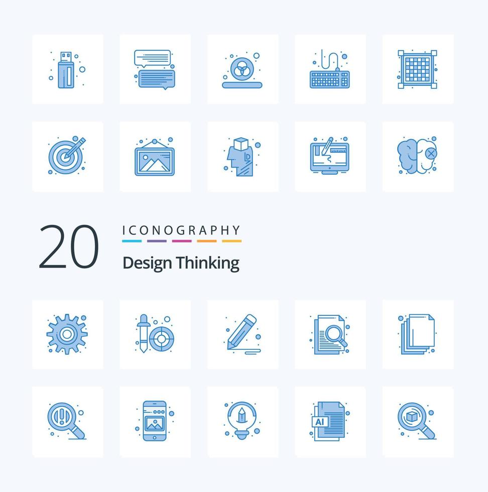 20 Design Thinking Blue Color icon Pack like find layer brush arrange file vector