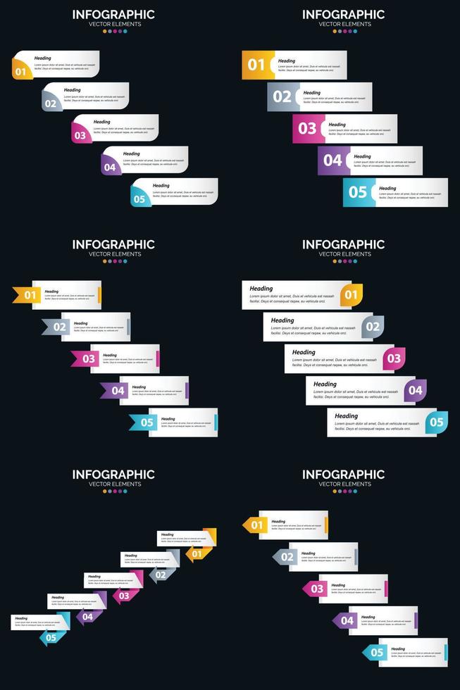 Vector 6 Infographics Pack Presentation slide template 5 Steps cycle diagrams and timelines