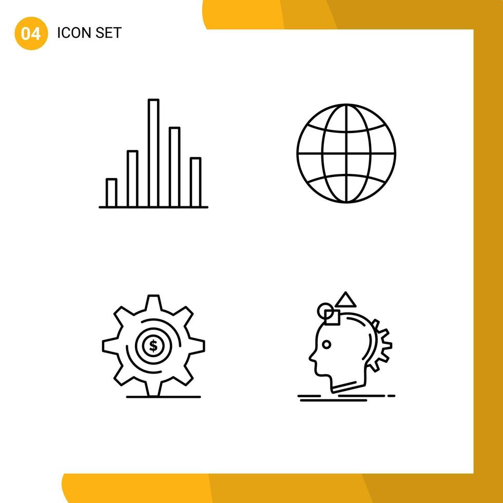 grupo de símbolos de iconos universales de 4 colores planos de línea de relleno modernos de análisis que configuran elementos de diseño de vectores editables imaginativos de negocios globales