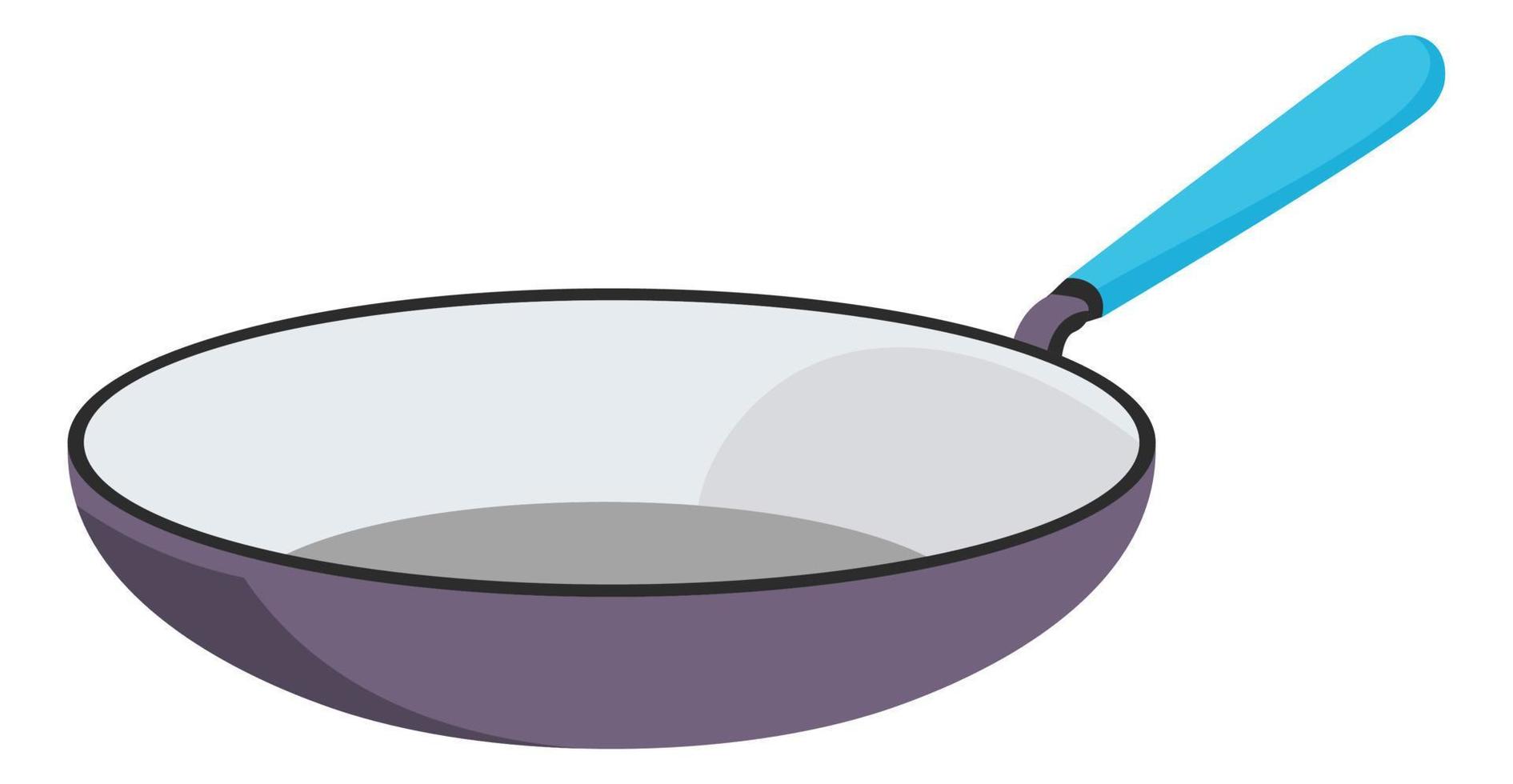 Frying pan with long handle, kitchenware dishes vector