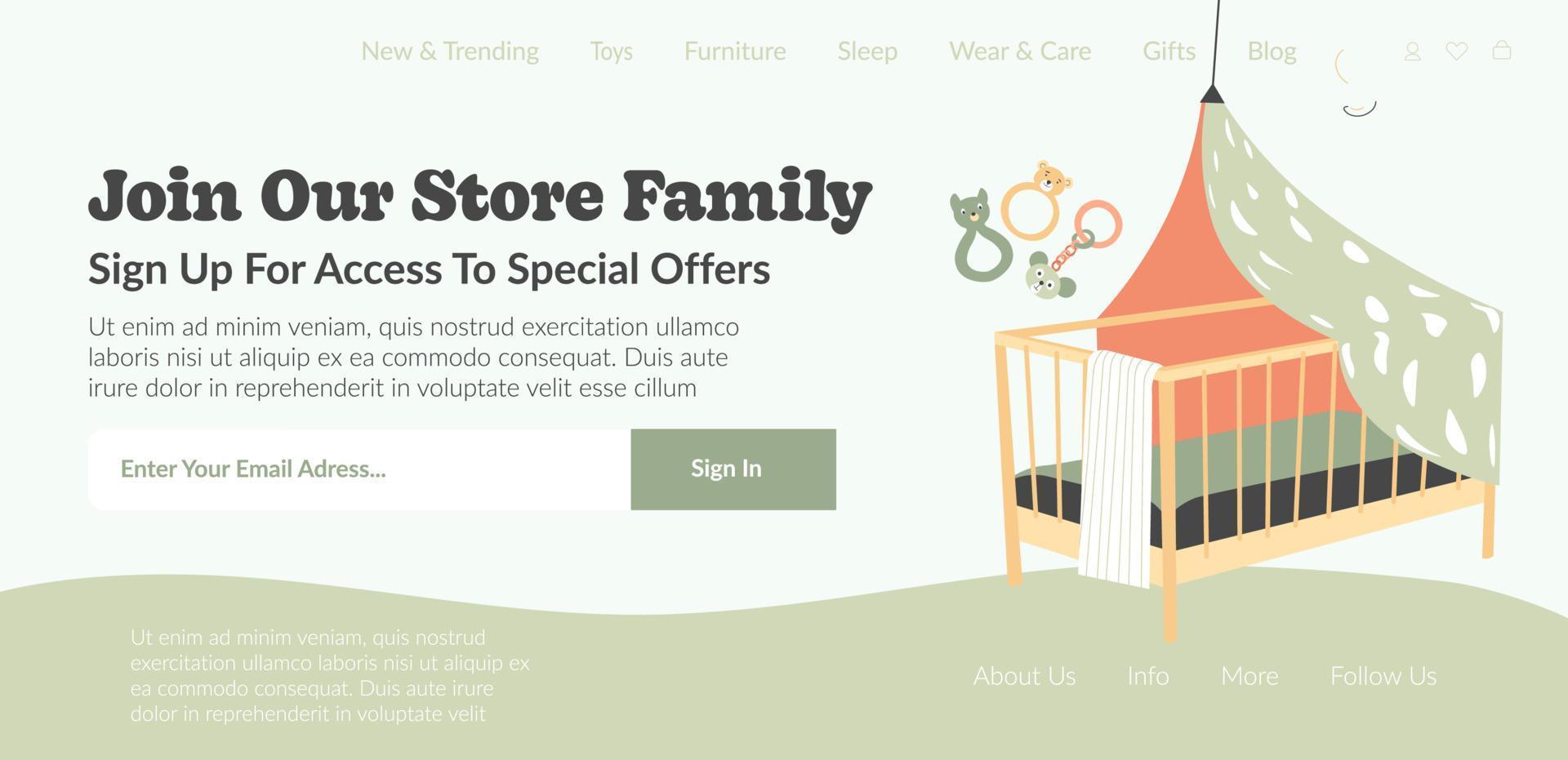 Join our store family, sign up for special offer vector