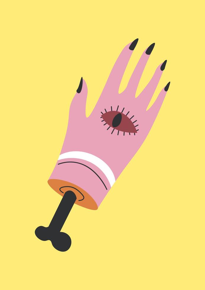 Hand with tattoo of eye, magic cards wiccan occult vector
