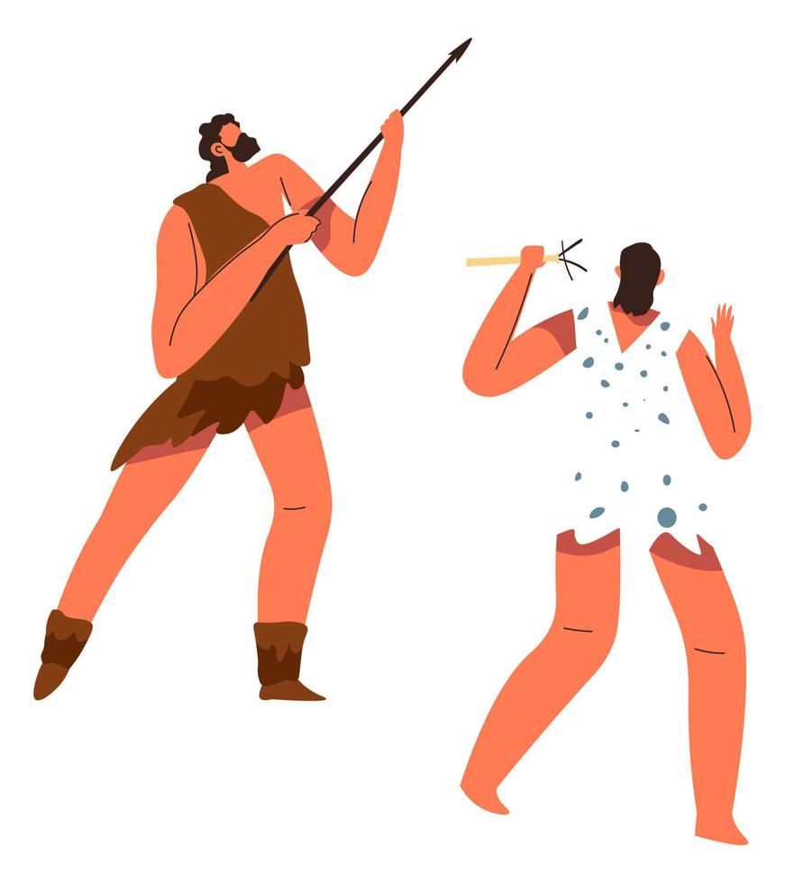 Hunters and cavemen with weapons hunting vector