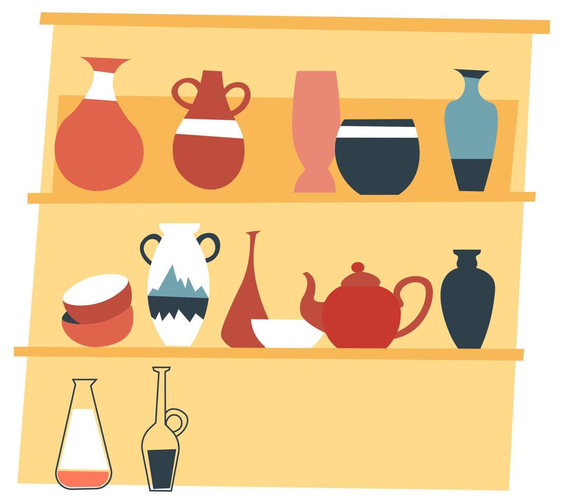Handmade crafted jugs and pots, pottery classes vector