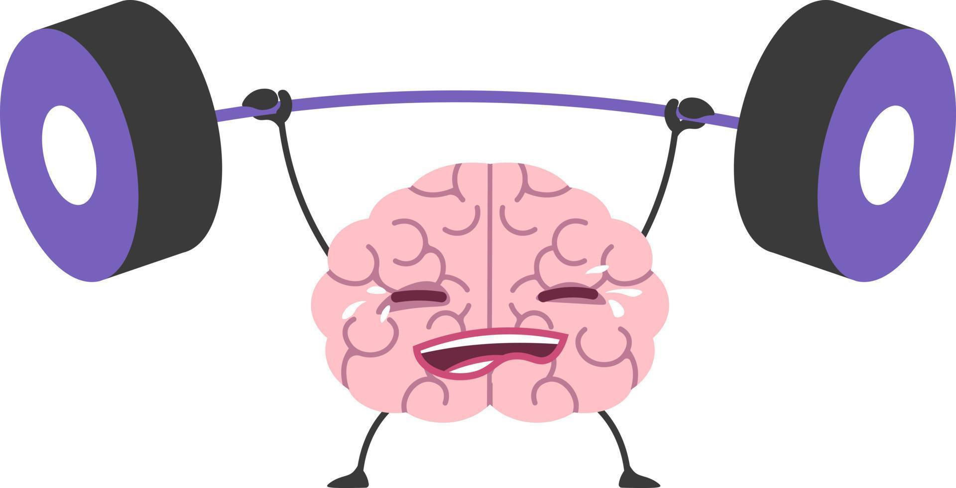 Memory and intellect development of skills, concentration and mindfulness or brainstorming. Isolated mind character with barbell, working out brain personage exercising. Vector in flat style