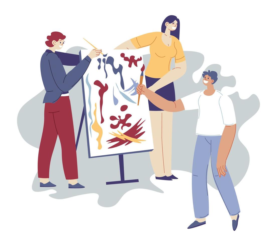 Art therapy people drawing paintings on easel vector