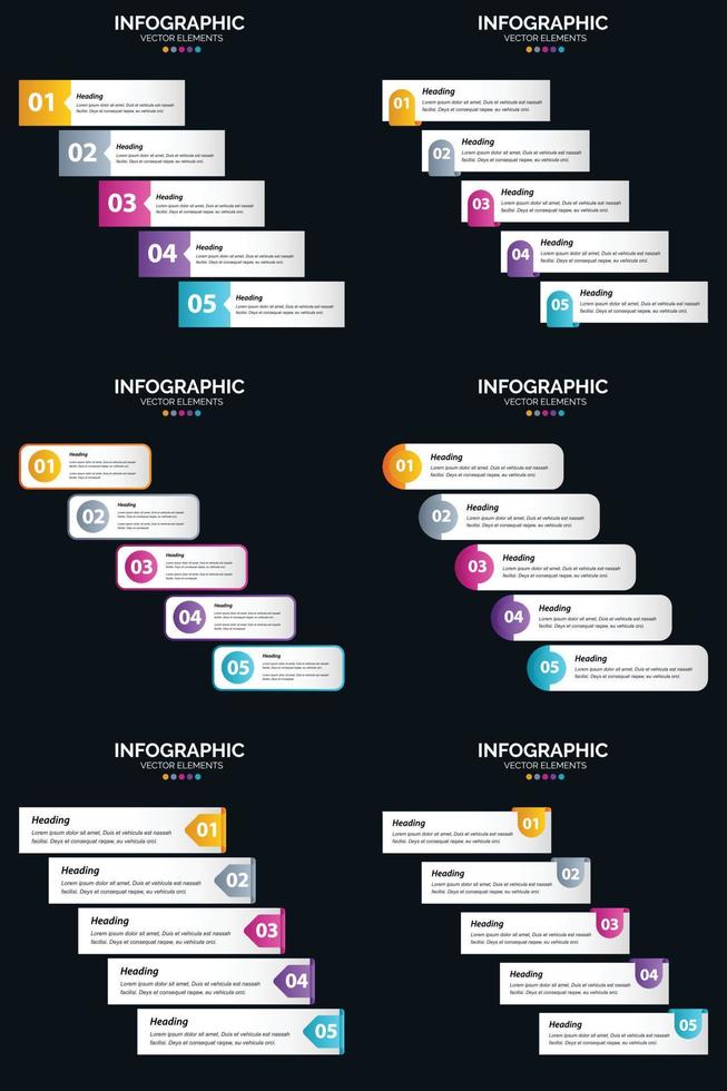 Vector 6 Infographics Pack Presentation slide template 5 Steps cycle diagrams and timelines