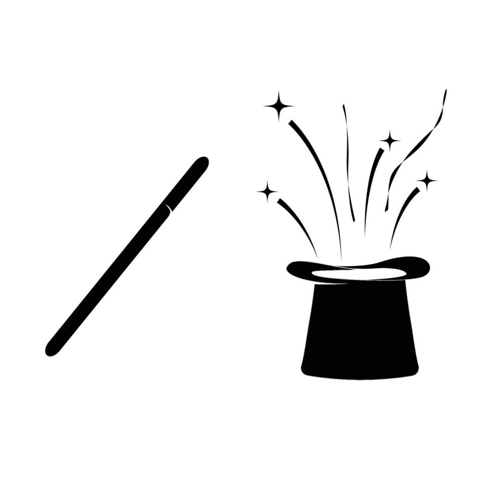 magic wand and magic hat logo illustration design vector