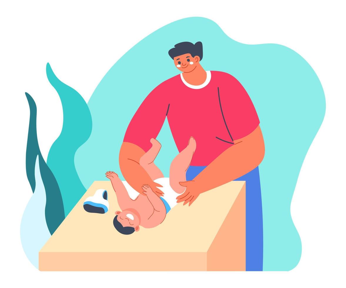 Father changing diapers for son or daughter vector