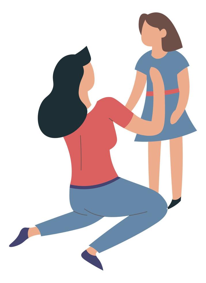 Mother taking care of preteen daughter vector