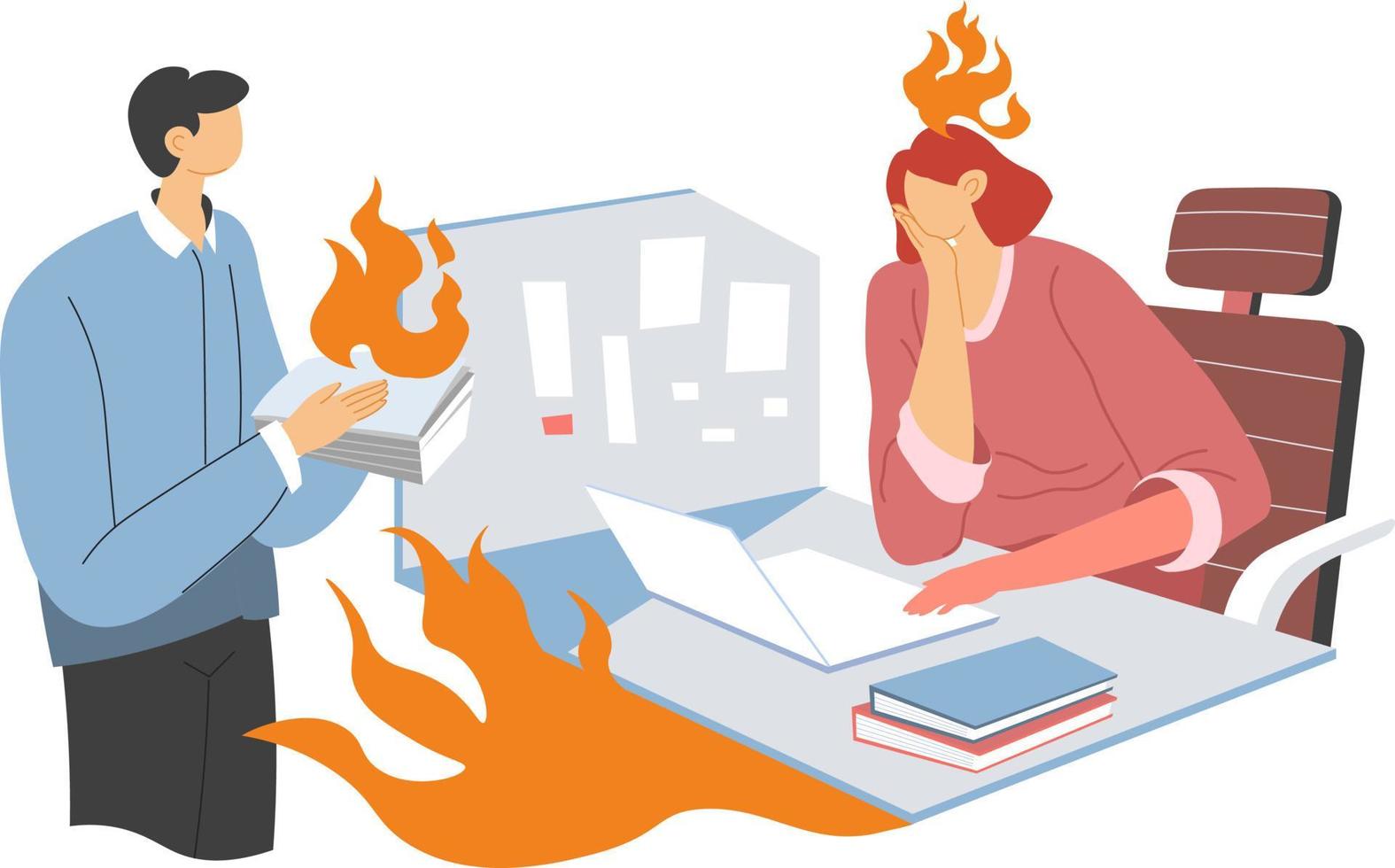 Annoyed director with employee bringing report vector