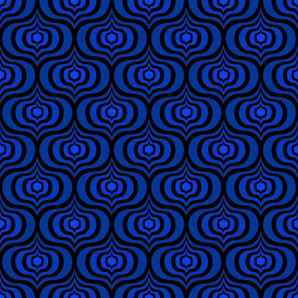 BLACK SEAMLESS ART DECO VECTOR BACKGROUND WITH BLUE ABSTRACT ELEMENTS