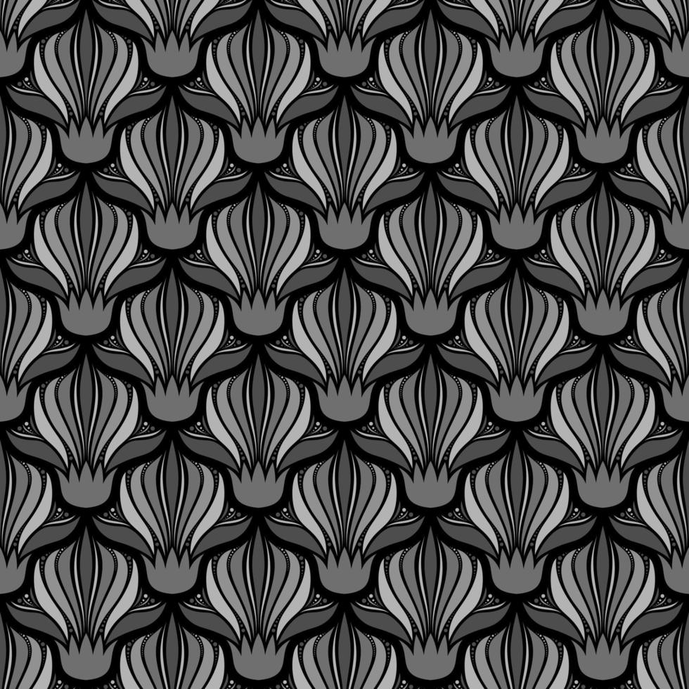 BLACK SEAMLESS VECTOR ART NOUVEAU BACKGROUND WITH GREY FLOWERS