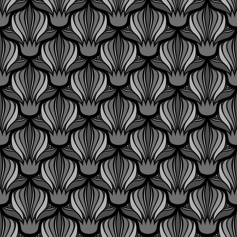 fondo de estilo art nouveau de vector transparente negro con flores grises