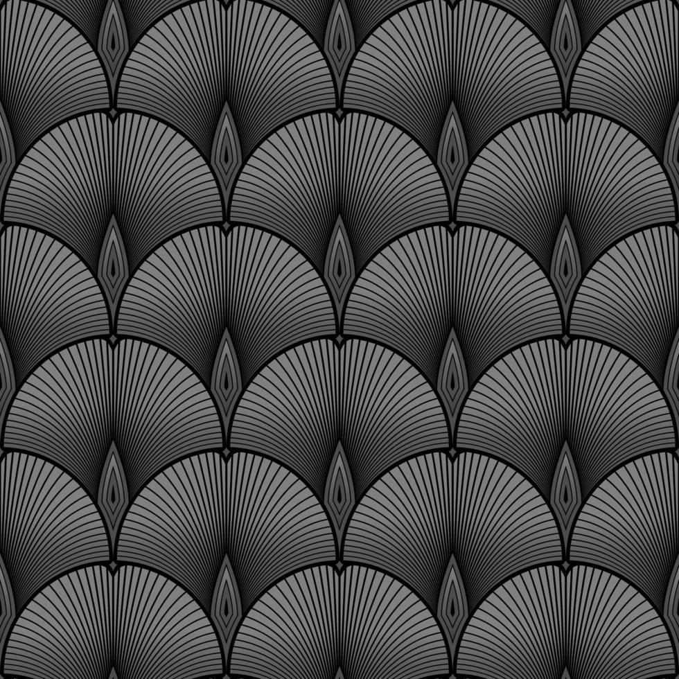 BLACK SEAMLESS VECTOR BACKGROUND WITH GREY GINKGO BILOBA LEAVES