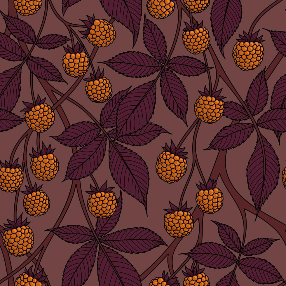 PINK SEAMLESS VECTOR BACKGROUND WITH ORANGE BLACKBERRY FRUITS