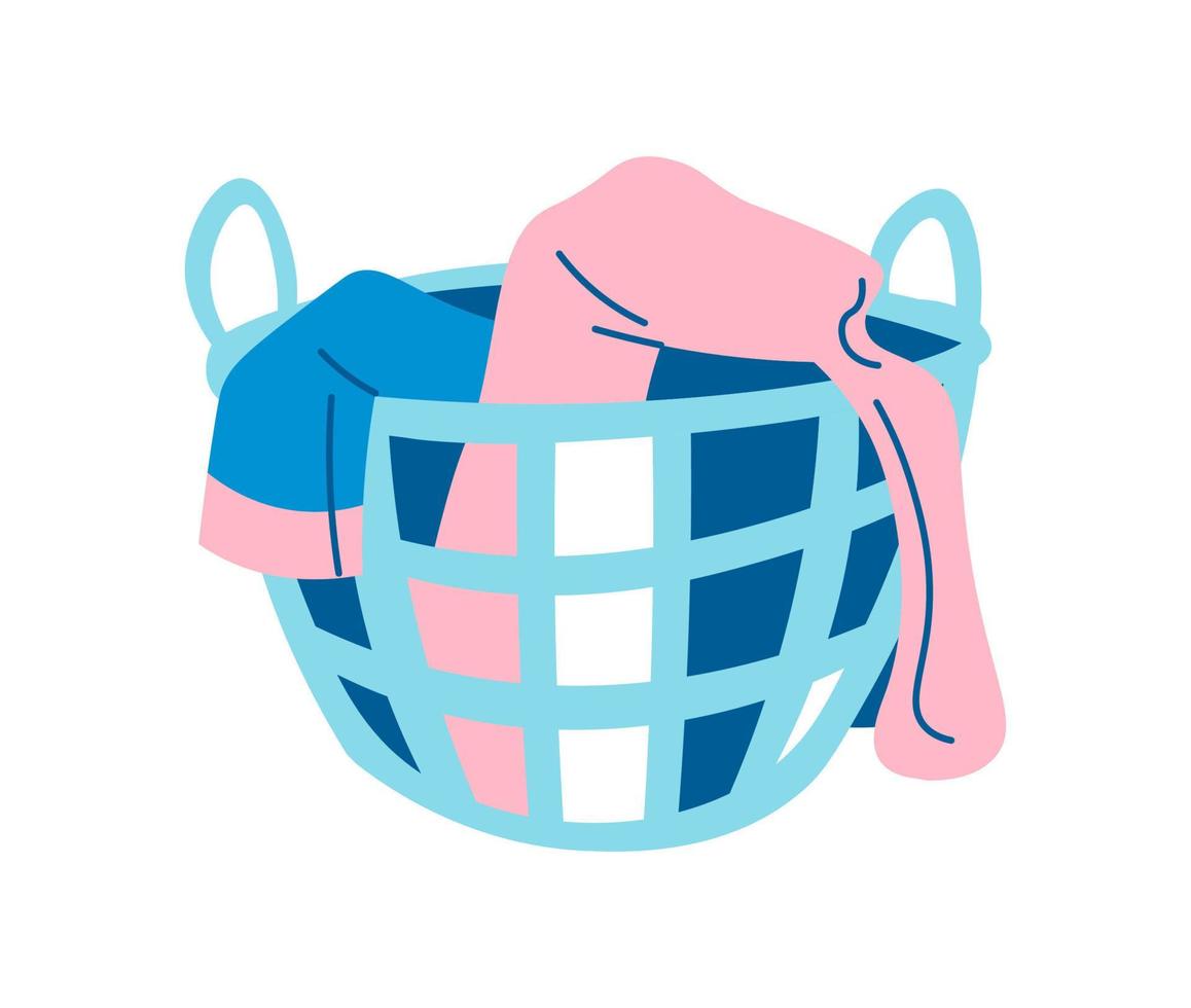 Basket with dirty clothes, bathroom home chores vector