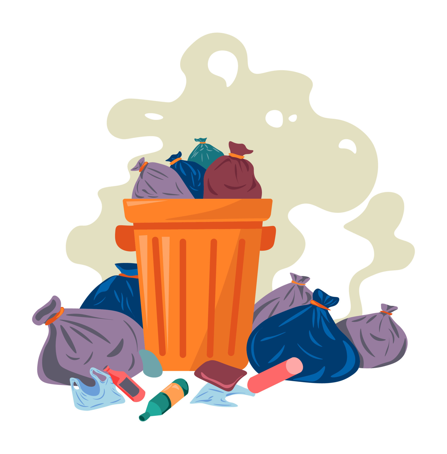 Garbage Can With Smelly Trash And Litter In Bags 17742666 Vector Art At