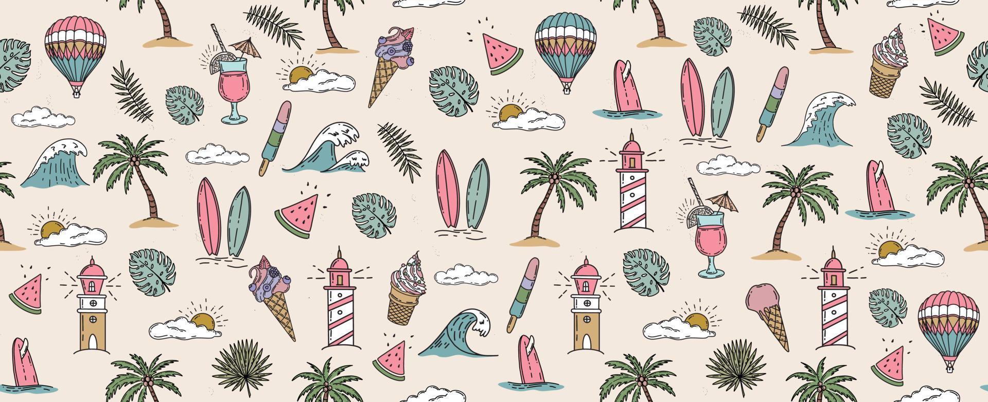 conjunto de iconos de verano, ilustración dibujada a mano vector