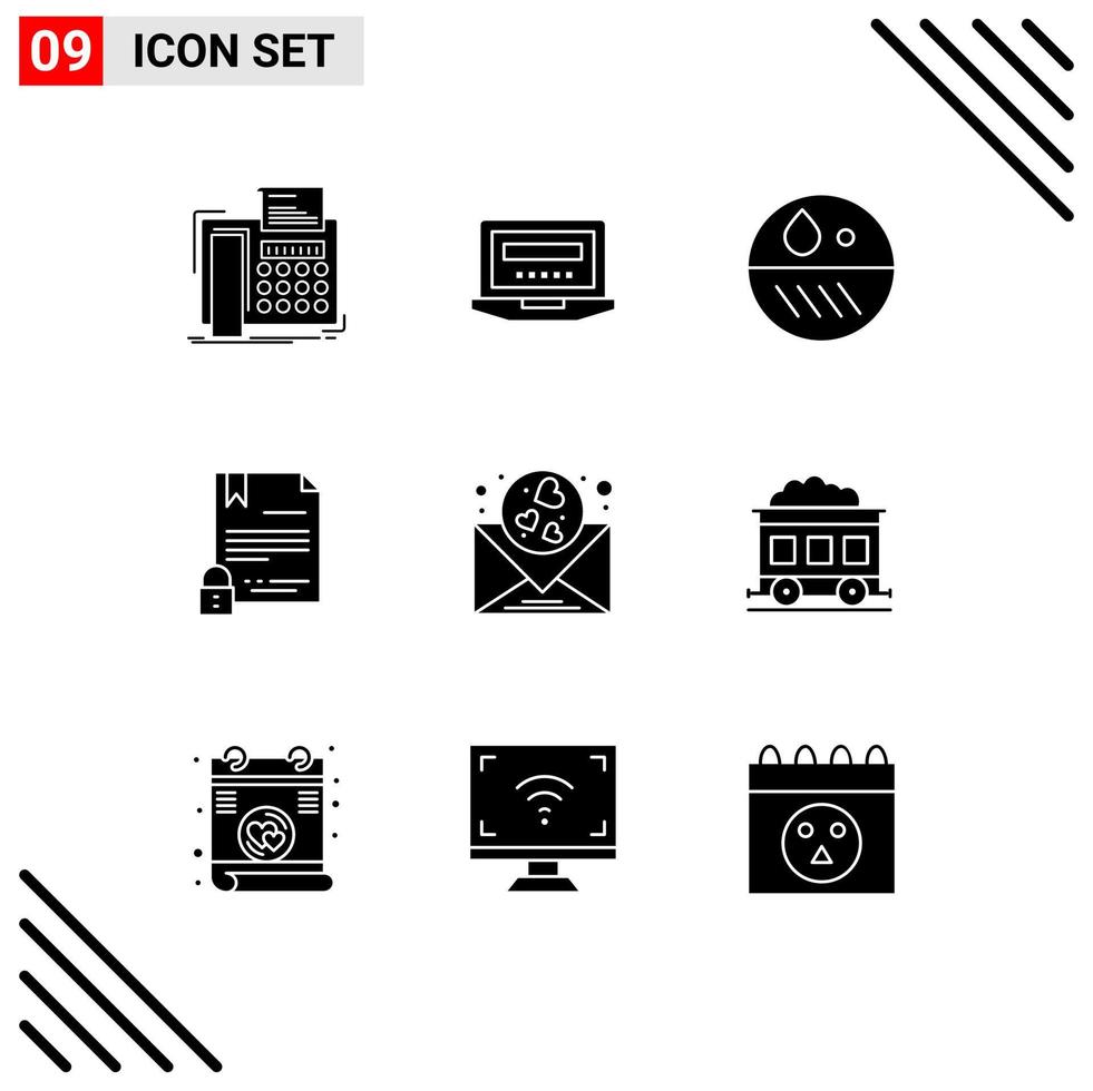 Editable Vector Line Pack of 9 Simple Solid Glyphs of internet digital education contract skin Editable Vector Design Elements