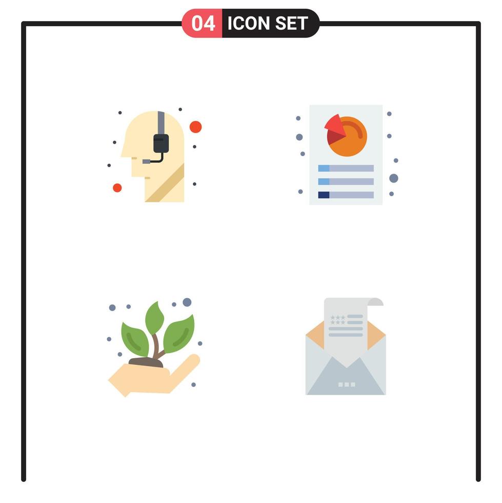 Flat Icon Pack of 4 Universal Symbols of assistance grower call centre document plant Editable Vector Design Elements