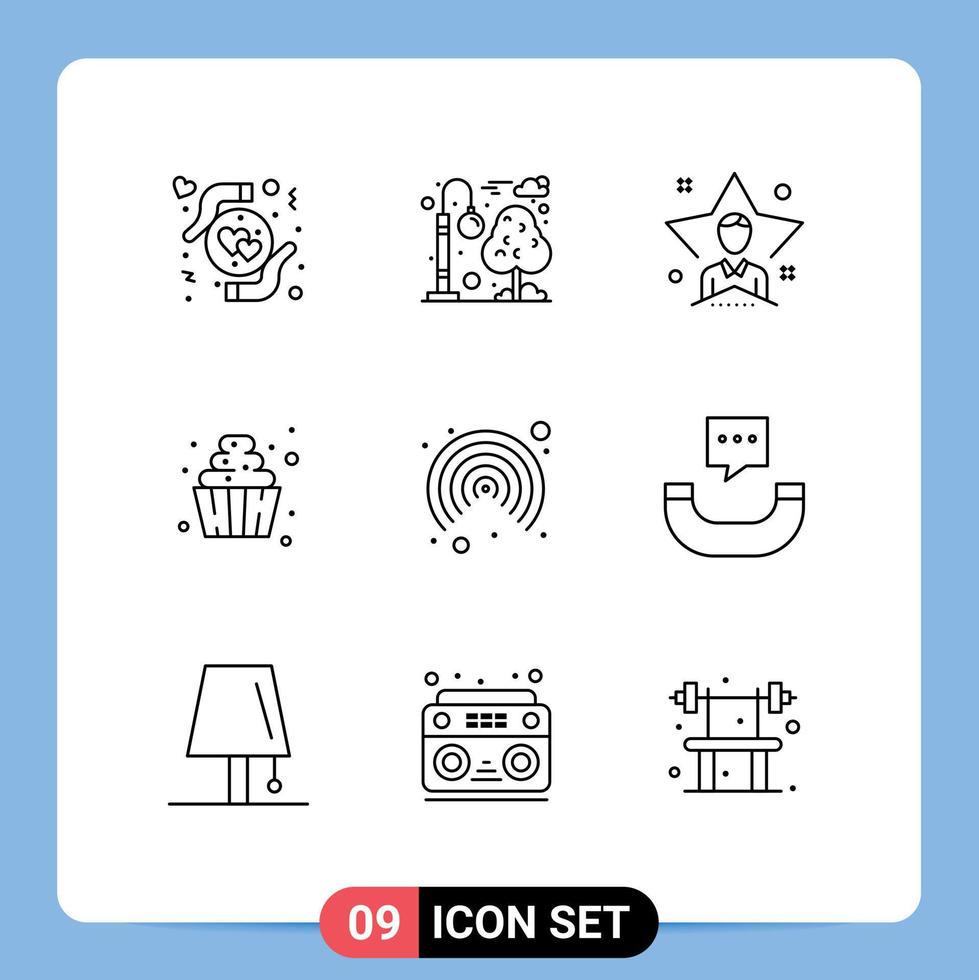 9 iconos creativos, signos y símbolos modernos de lanzamiento aéreo, servicio suave, comida brillante, hombre, elementos de diseño vectorial editables vector