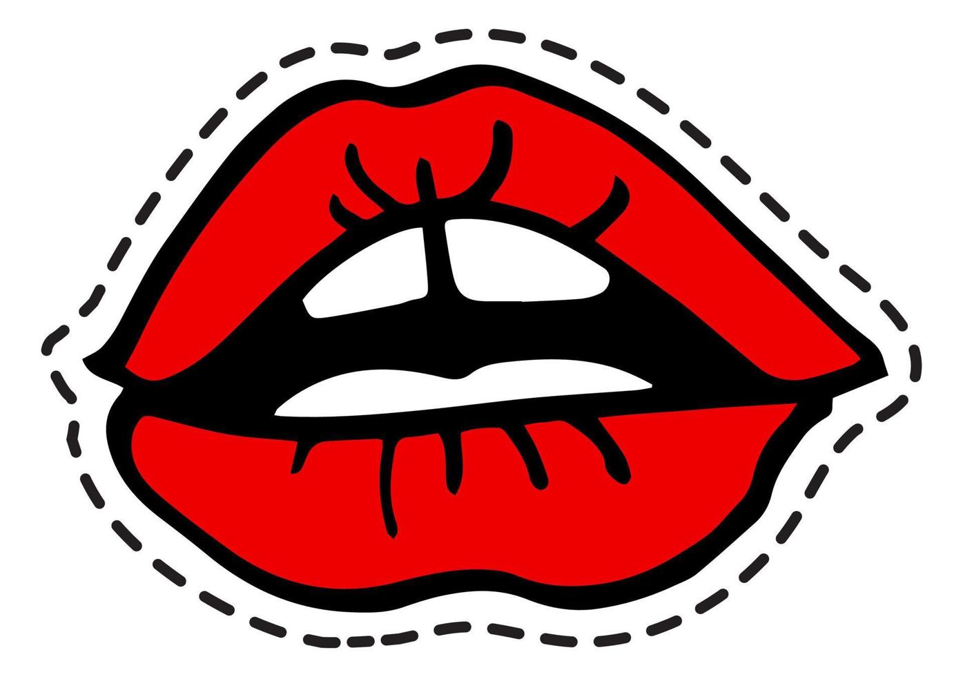 Lips and teeth, makeup colorful sticker icons vector