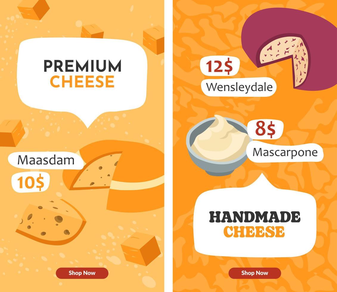 Premium cheese, handmade dairy products website vector