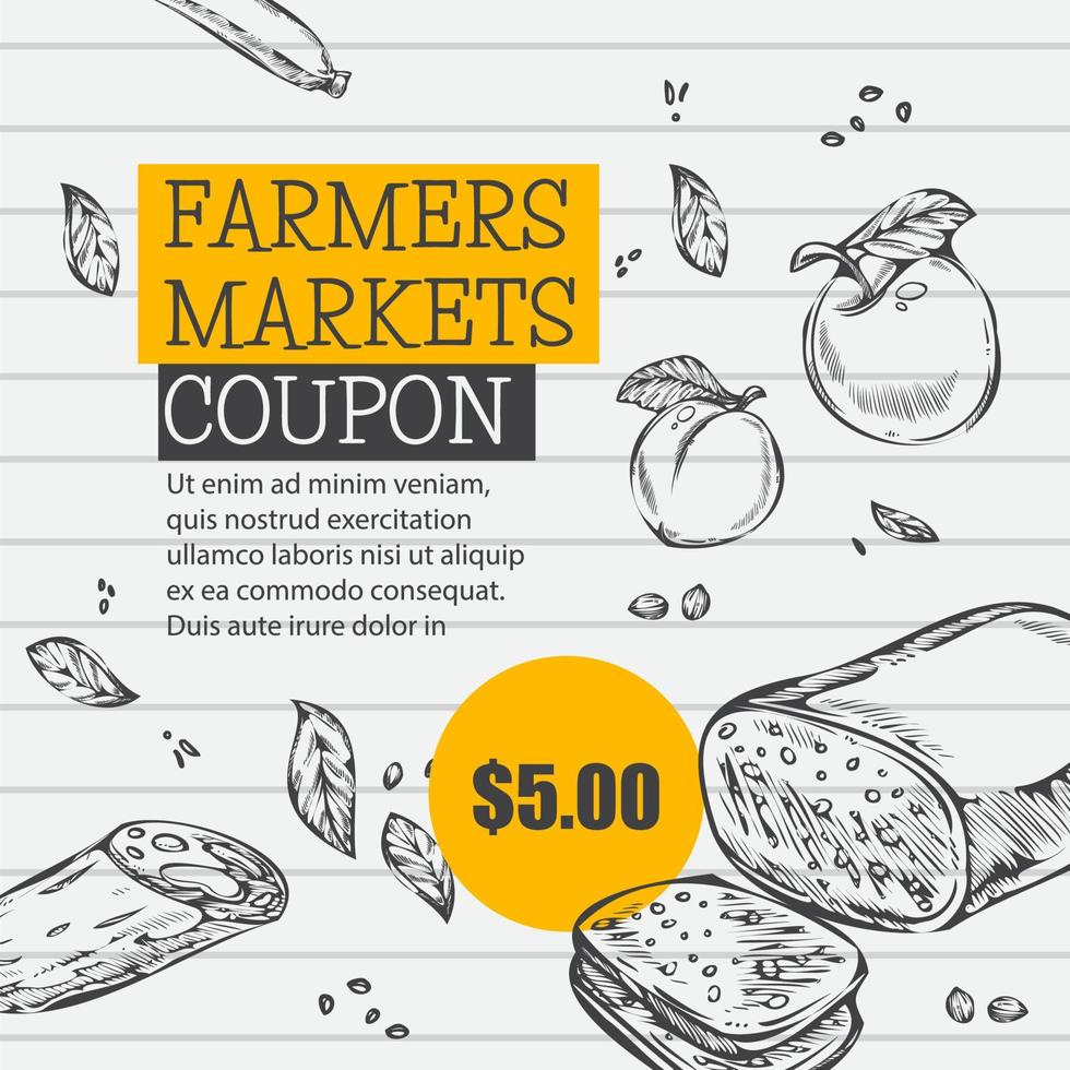 Farmers markets coupon and reduction of price vector