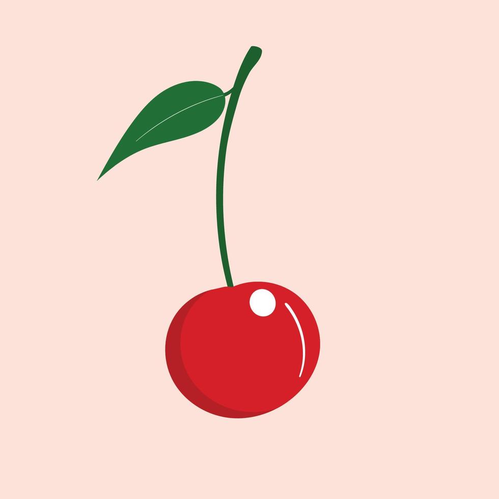 cereza única con una hoja, ilustración vectorial aislada. vector