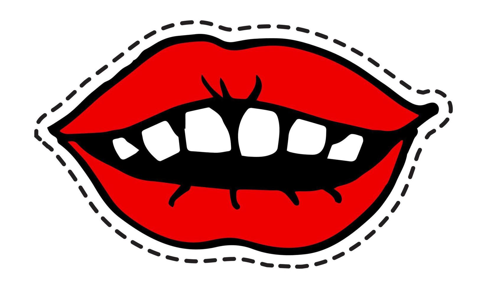 maquillaje en los labios, boca abierta que muestra la pegatina de los dientes vector